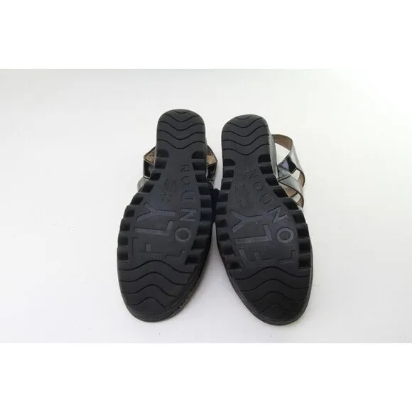 Fly London YITO Shoes Wedge Heels Womens Black Sandals Sz 40 Us 9