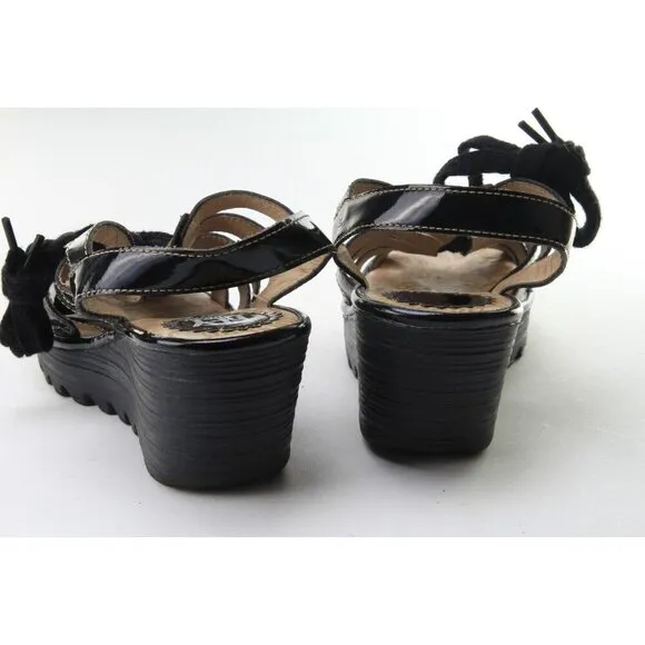 Fly London YITO Shoes Wedge Heels Womens Black Sandals Sz 40 Us 9