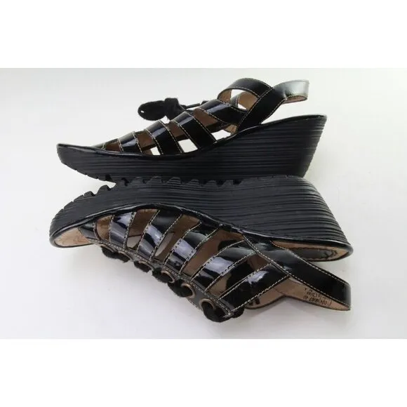 Fly London YITO Shoes Wedge Heels Womens Black Sandals Sz 40 Us 9