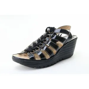 Fly London YITO Shoes Wedge Heels Womens Black Sandals Sz 40 Us 9