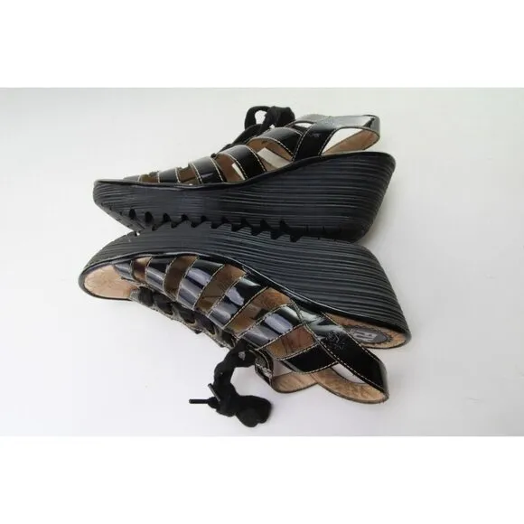 Fly London YITO Shoes Wedge Heels Womens Black Sandals Sz 40 Us 9