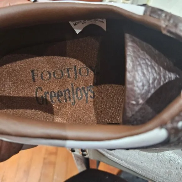 FootJoy GreenJoys Mens Saddle Golf Shoes Brown &amp; White Leather Size 10.5  # 4550