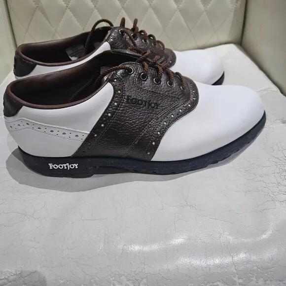 FootJoy GreenJoys Mens Saddle Golf Shoes Brown &amp; White Leather Size 10.5  # 4550