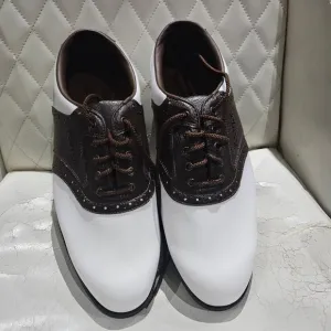 FootJoy GreenJoys Mens Saddle Golf Shoes Brown &amp; White Leather Size 10.5  # 4550