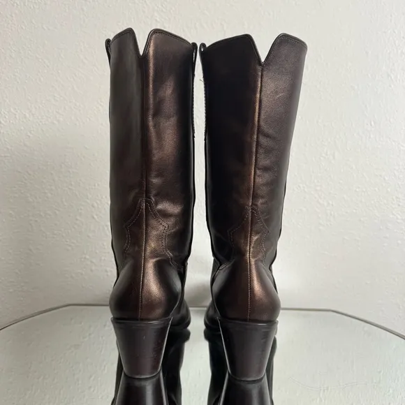 FRANCO SARTO Metallic Brown Leather Western Mid Calf Pointed Toe Cowboy Boots