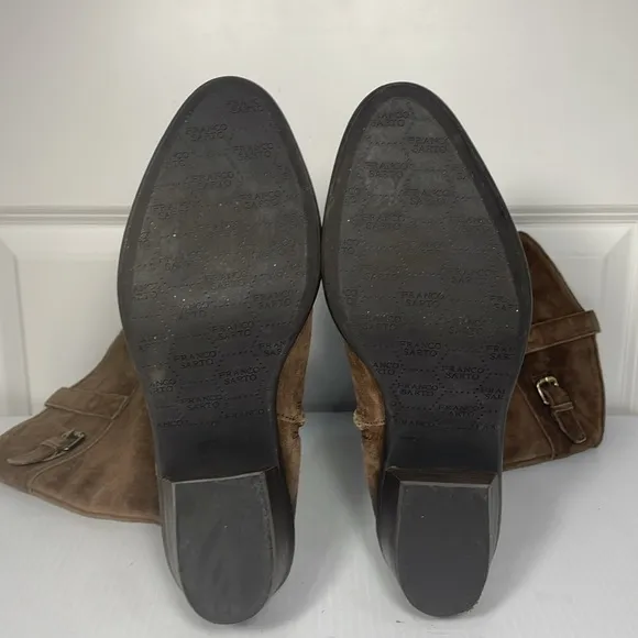 Franco Sarto Suede Cowboy Wyoming Boot Sz 10 Side Zip Western Brown Ombré Buckle
