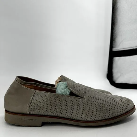 Fratelli Rossetti Loafers Suede Leather Perforated Slip On Round Toe Gray 11