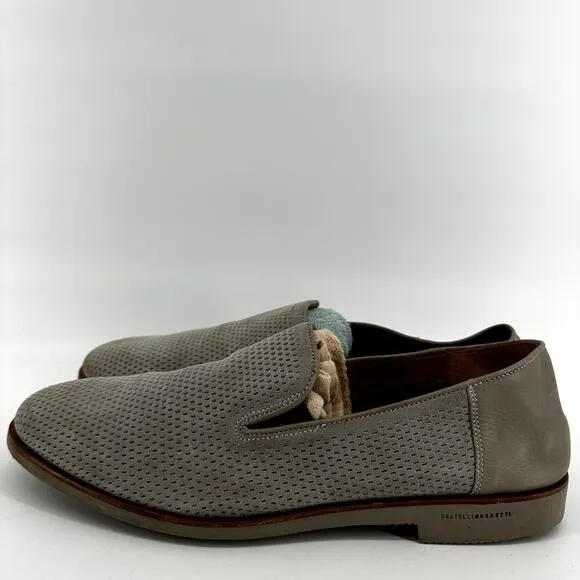 Fratelli Rossetti Loafers Suede Leather Perforated Slip On Round Toe Gray 11