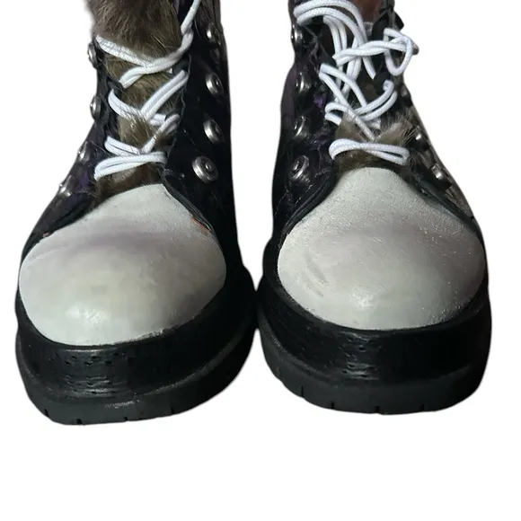FREE PEOPLE A.S.98 Black White faux fur tongue lug suede chunky leather Shoes