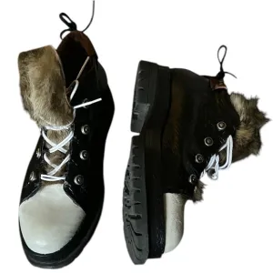 FREE PEOPLE A.S.98 Black White faux fur tongue lug suede chunky leather Shoes