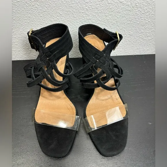 Free People Black Lina Block Heels Size Women’s US‎ 8.5 EU 39 Sandals Woven