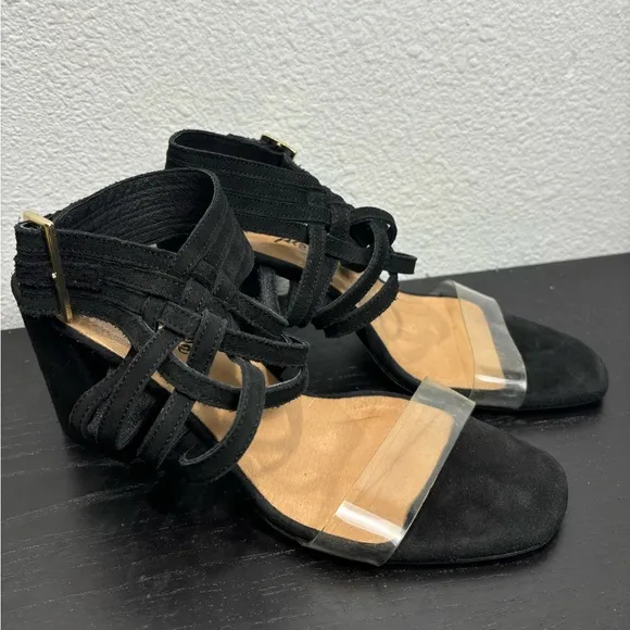 Free People Black Lina Block Heels Size Women’s US‎ 8.5 EU 39 Sandals Woven