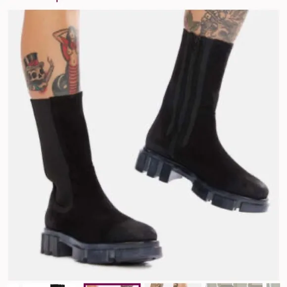 Free people brooks Chelsea boots black suede lug sole shoes 39.5