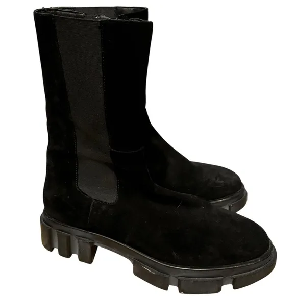 Free people brooks Chelsea boots black suede lug sole shoes 39.5