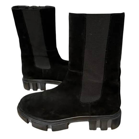 Free people brooks Chelsea boots black suede lug sole shoes 39.5