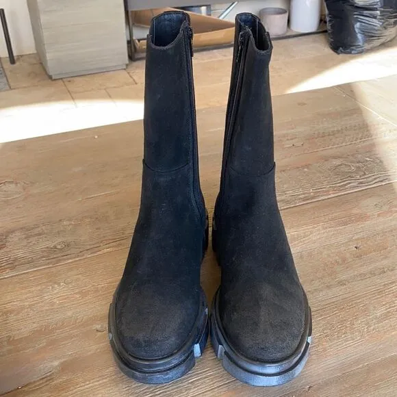 Free People Brooks Chelsea Boots Black Suede Lug Sole US 7