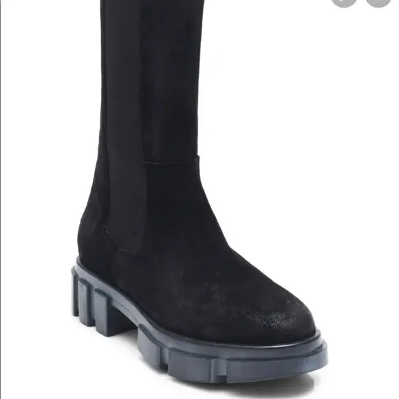 Free People Brooks Chelsea Boots Black Suede Lug Sole US 7