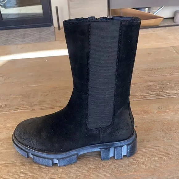 Free People Brooks Chelsea Boots Black Suede Lug Sole US 7