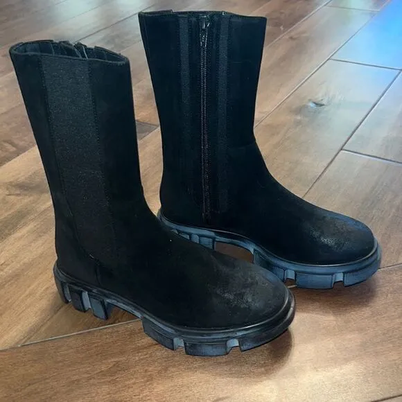 Free People Brooks Chelsea Boots Black Suede Lug Sole US 7