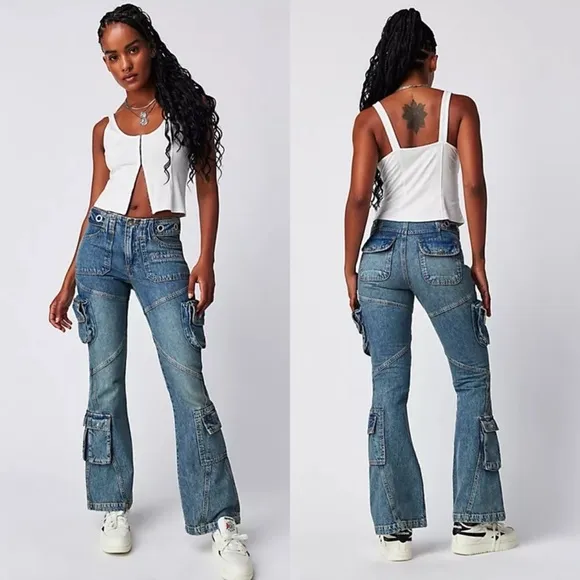Free People Call Me Crazy Cargo Jeans Size 27