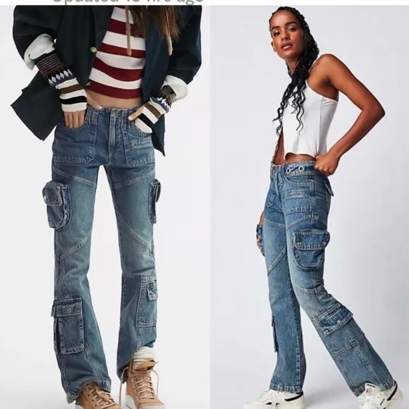 Free People Call Me Crazy Cargo Jeans Size 27