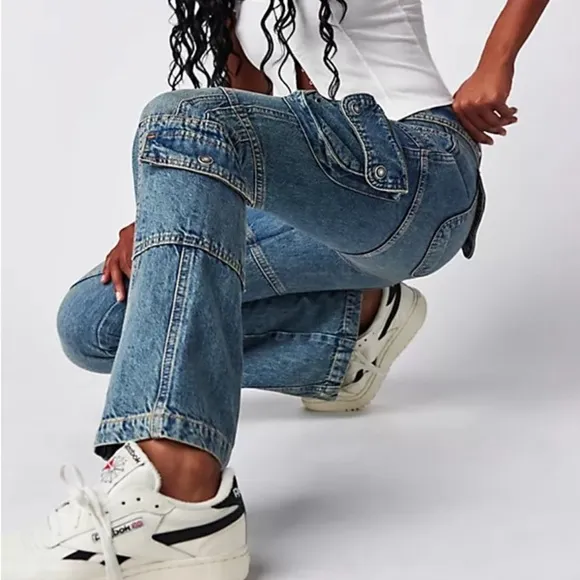 Free People Call Me Crazy Cargo Jeans Size 27
