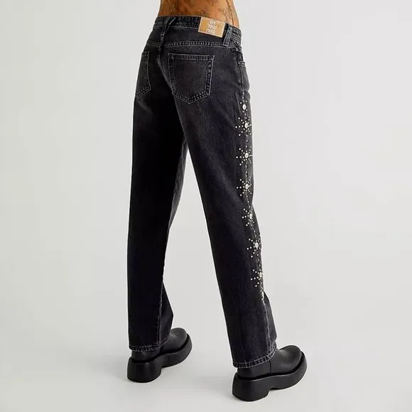 Free People Cooper Studded Mid Rise Boyfriend Jeans