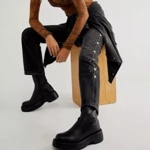 Free People Cooper Studded Mid Rise Boyfriend Jeans