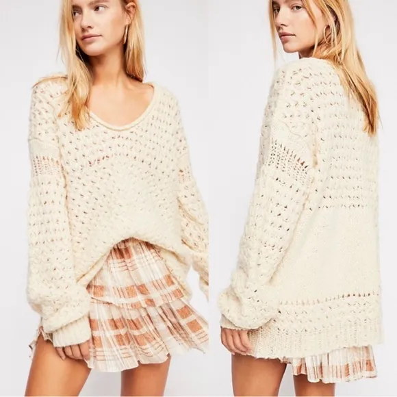 FREE PEOPLE Crashing Waves Pullover Cream Colored Sweater Size Small - NWT