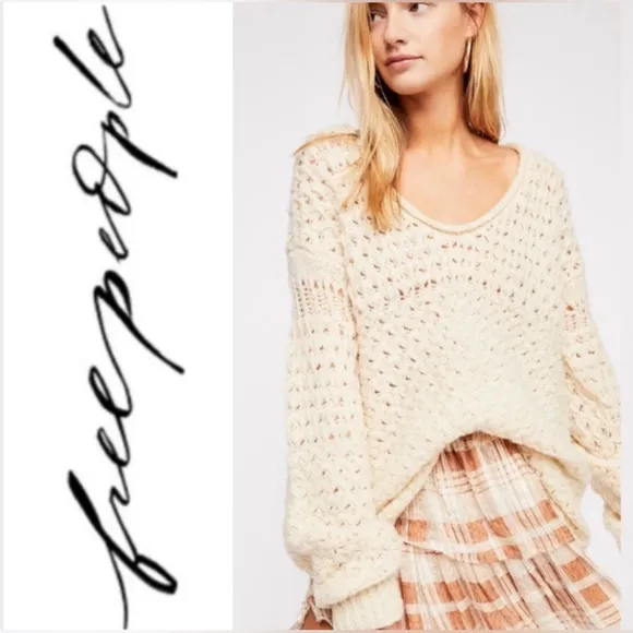 FREE PEOPLE Crashing Waves Pullover Cream Colored Sweater Size Small - NWT
