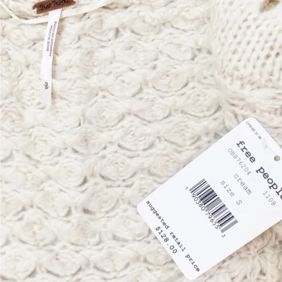 FREE PEOPLE Crashing Waves Pullover Cream Colored Sweater Size Small - NWT
