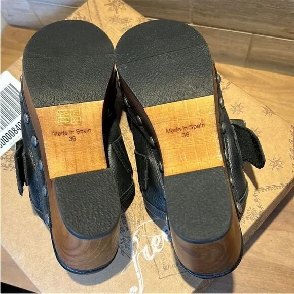 Free People Culver City Clog Black Leather Studs EU 36 US 6