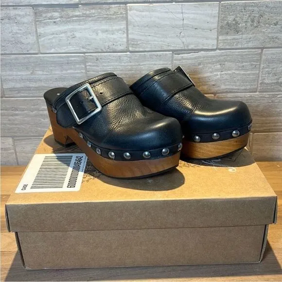 Free People Culver City Clog Black Leather Studs EU 36 US 6