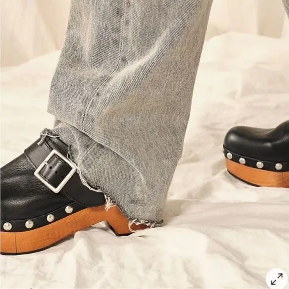 Free People Culver City Clog Black Leather Studs EU 36 US 6