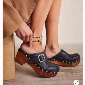Free People Culver City Clog Black Leather Studs EU 36 US 6