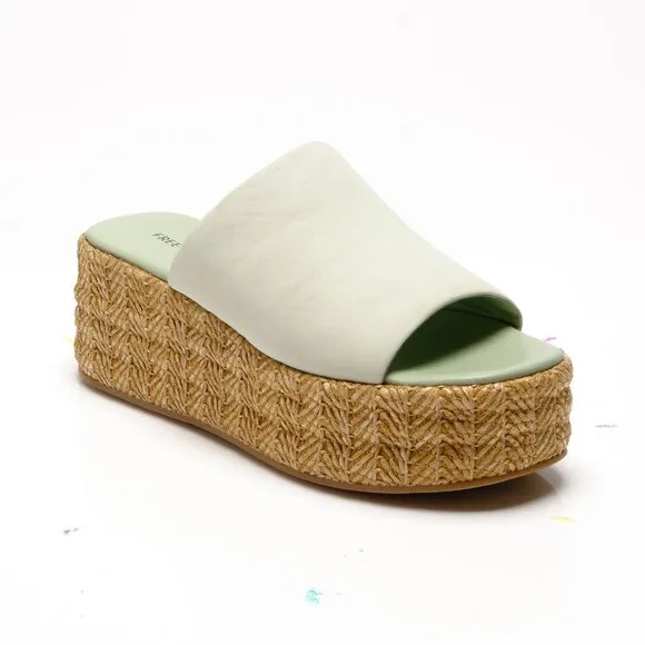 FREE PEOPLE Harbor Raffia Flatform Sandals / Light Sage