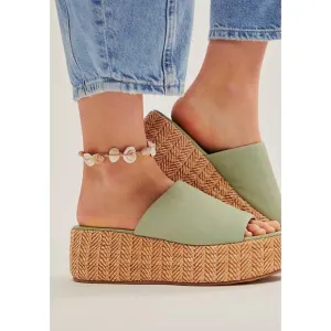 FREE PEOPLE Harbor Raffia Flatform Sandals / Light Sage