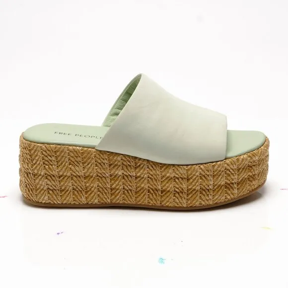 FREE PEOPLE Harbor Raffia Flatform Sandals / Light Sage