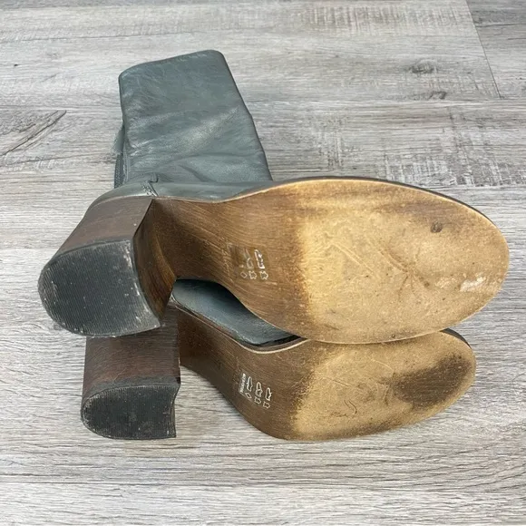 Free People Heeled Boots Slouchy Gray Leather Mid Calf Size 6.5 GUC