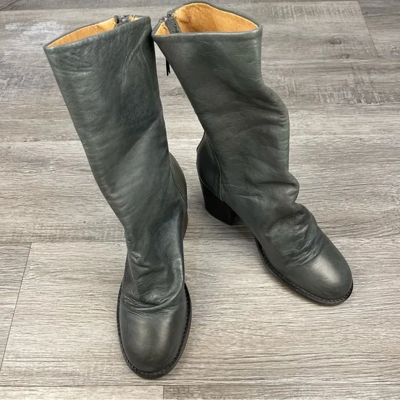 Free People Heeled Boots Slouchy Gray Leather Mid Calf Size 6.5 GUC