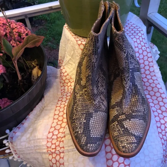 Free People In Tan Barclay Snake Print Ankle Boots