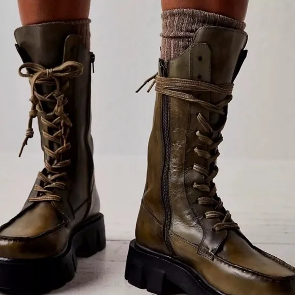 Free People Jones Lug Sole Lace Up Boots Green Size 9 NWOT