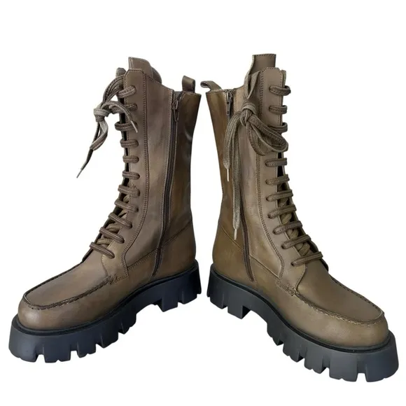 Free People Jones Lug Sole Lace Up Boots Green Size 9 NWOT