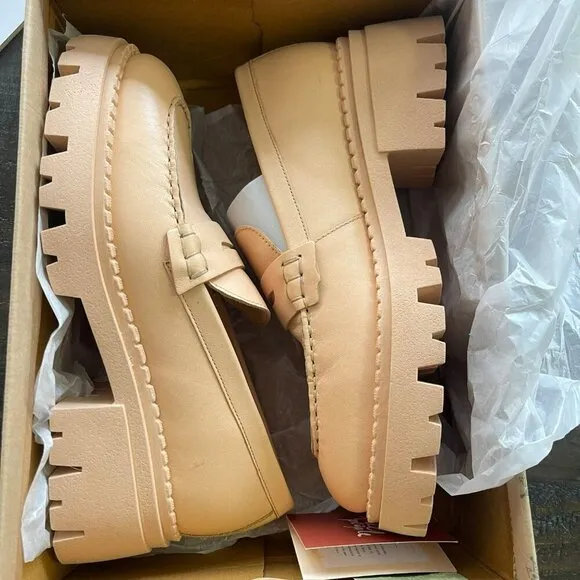 Free People Lyra Lug Loafer Chunky Shoes Cantaloupe Sz 38.5 8.5 NEW