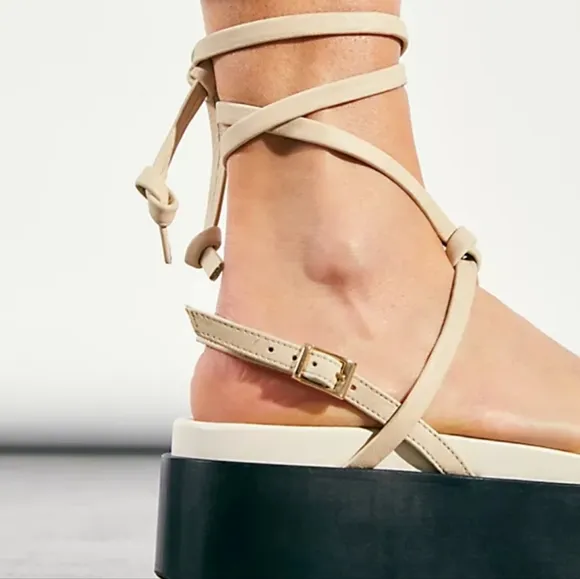 Free People Midnight Mood Gel Flatform Sandals Size 38 Ivory