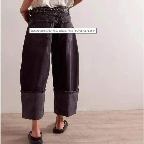 Free People Olsen Black Cuffed Barrel Jeans Sizes 25 NWT