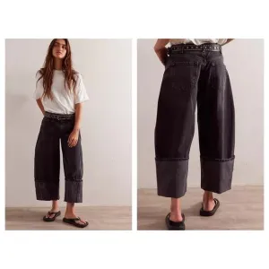 Free People Olsen Black Cuffed Barrel Jeans Sizes 25 NWT