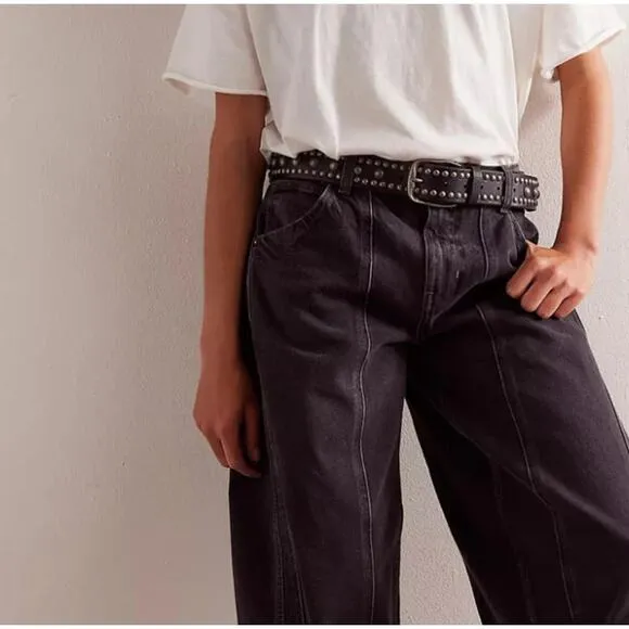 Free People Olsen Black Cuffed Barrel Jeans Sizes 25 NWT