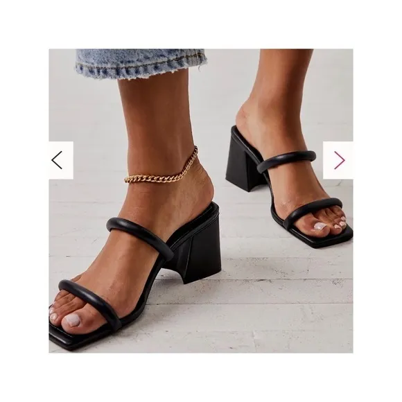 FREE PEOPLE Parker Black Double Strap Pillow Heels Block Heel Size 8.5 NEW