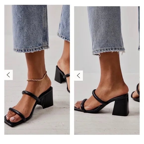 FREE PEOPLE Parker Black Double Strap Pillow Heels Block Heel Size 8.5 NEW